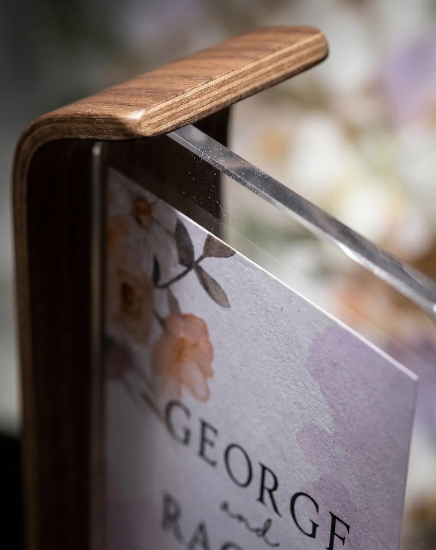 Personalised Floating Acrylic Frame Wedding Welcome Sign with Wooden Base - Image 3