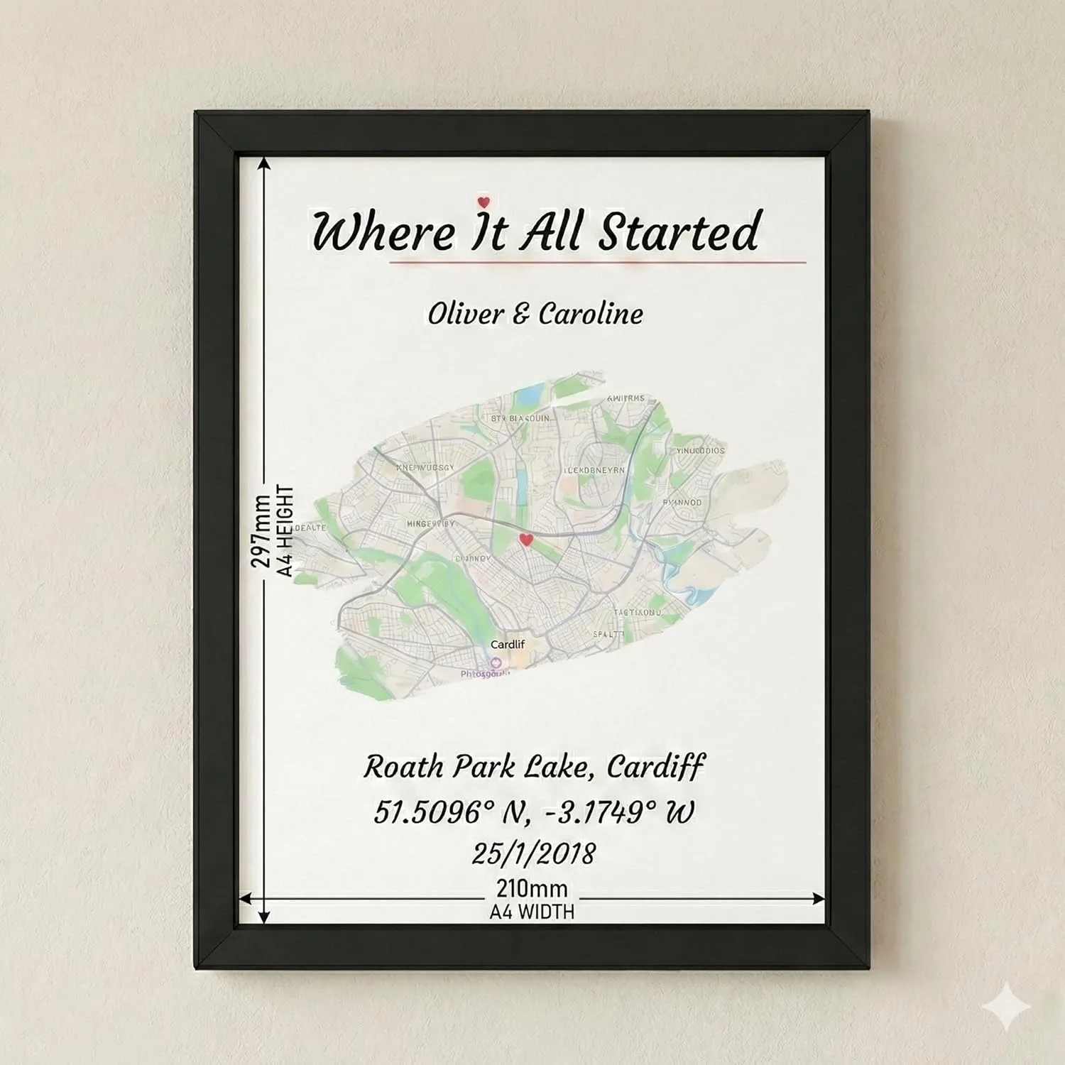 Personalised 'Where It All Started' Custom Map Print (A4 Framed) - Image 3