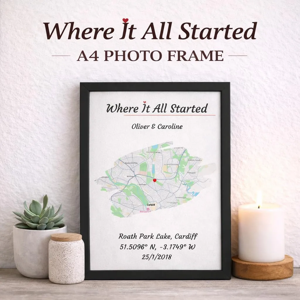 Personalised 'Where It All Started' Custom Map Print (A4 Framed) - Image 5
