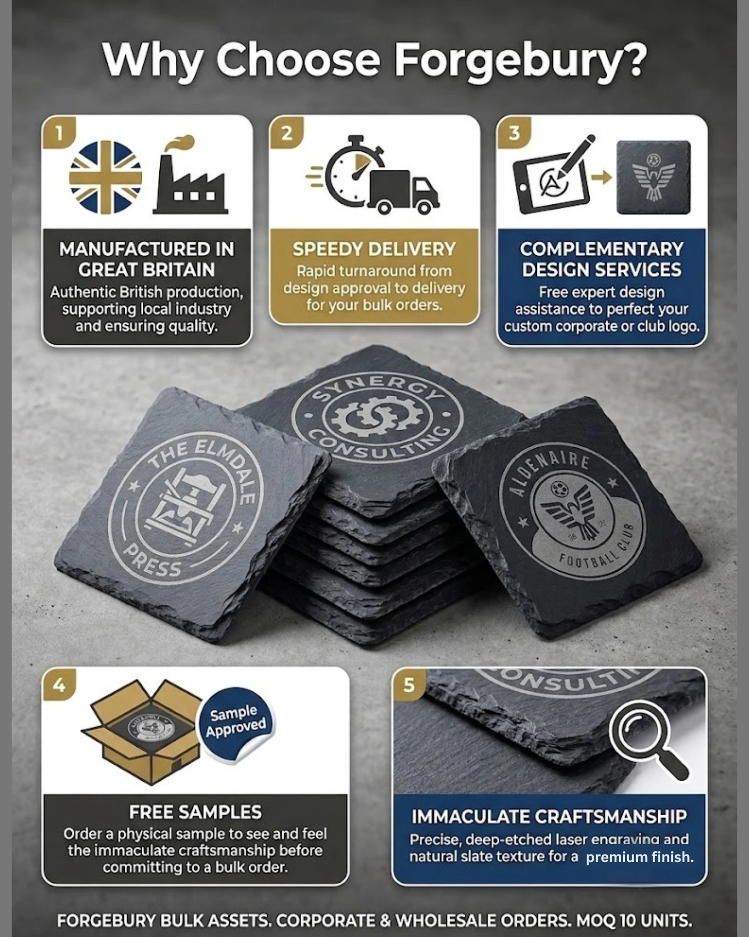 Bulk Engraved Natural Slate Coasters | Custom Business Logo - Image 3