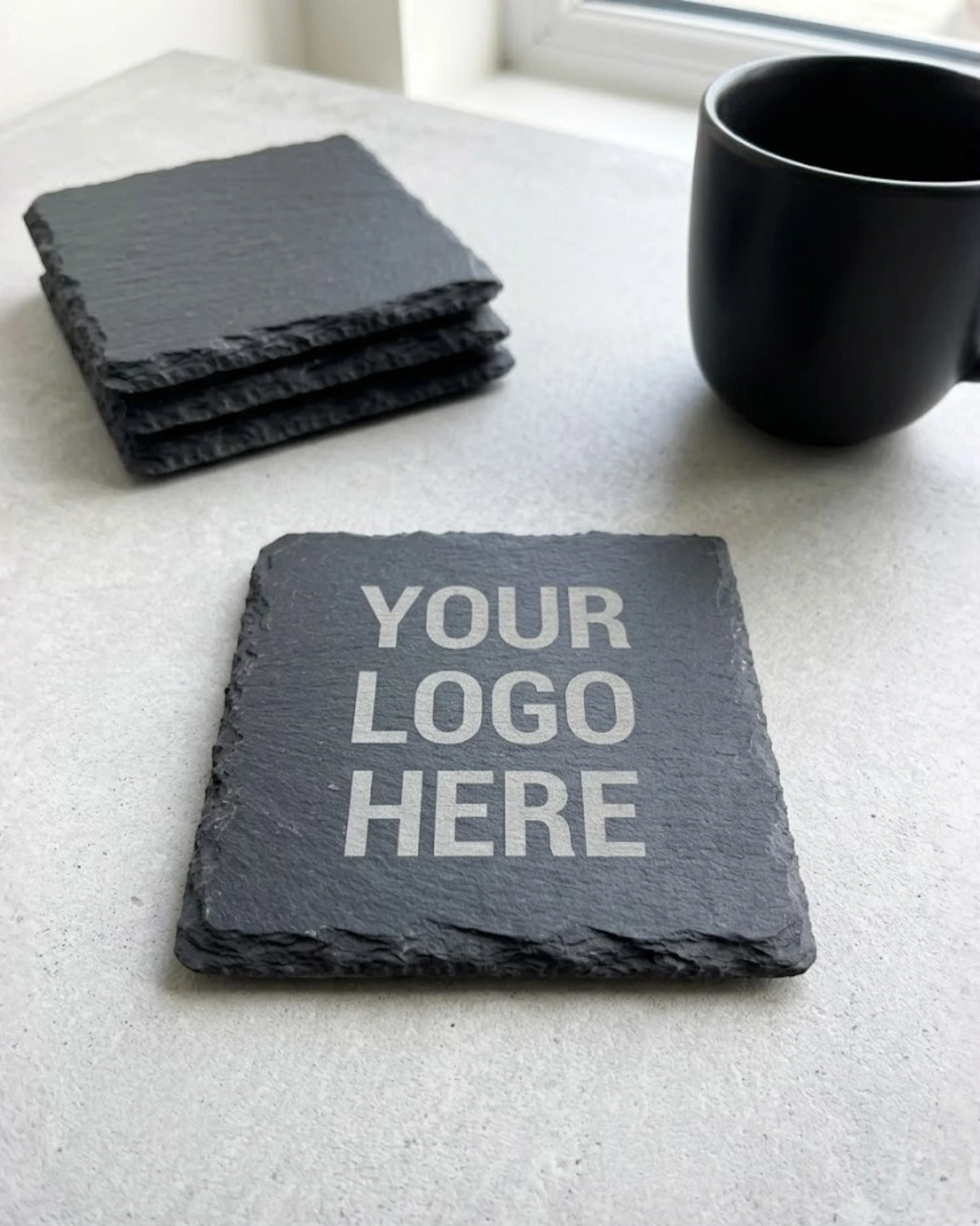 Bulk Engraved Natural Slate Coasters | Custom Business Logo - Image 2