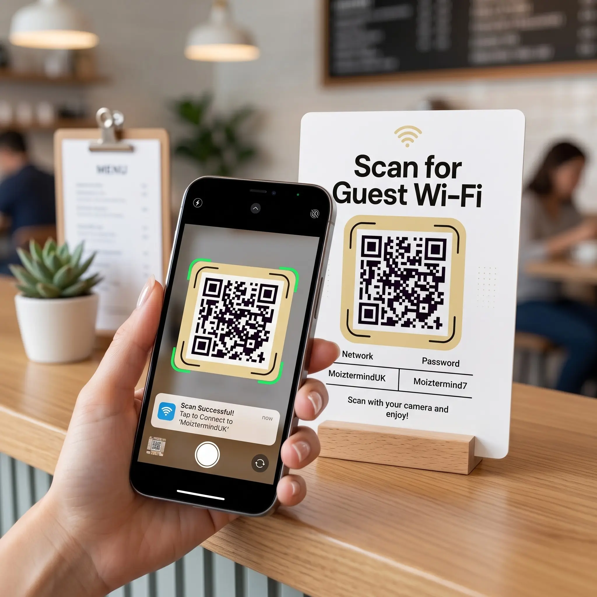 Personalised Guest WiFi QR Code Plaque, Aluminium & Wood - Image 2