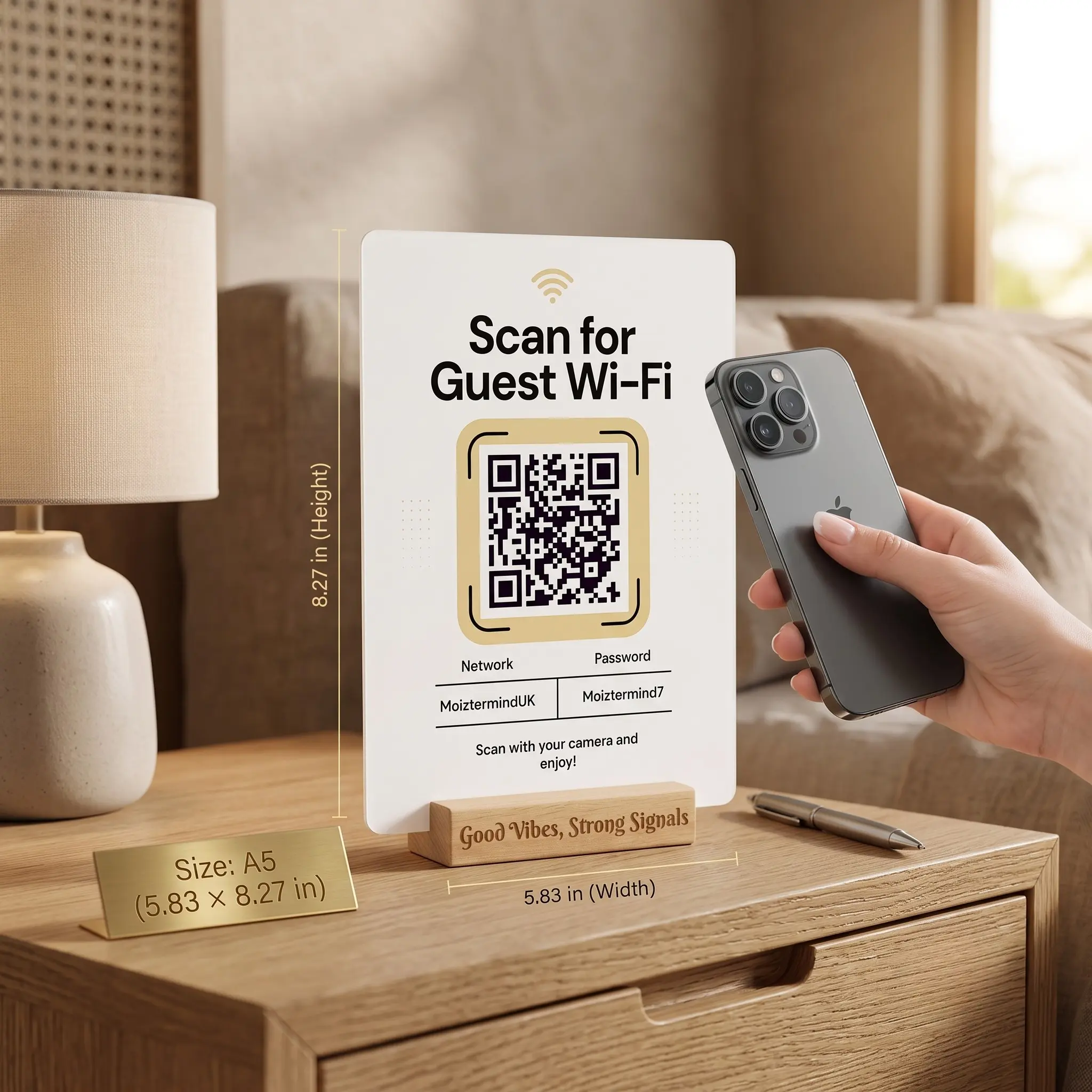 Personalised Guest WiFi QR Code Plaque, Aluminium & Wood - Image 4