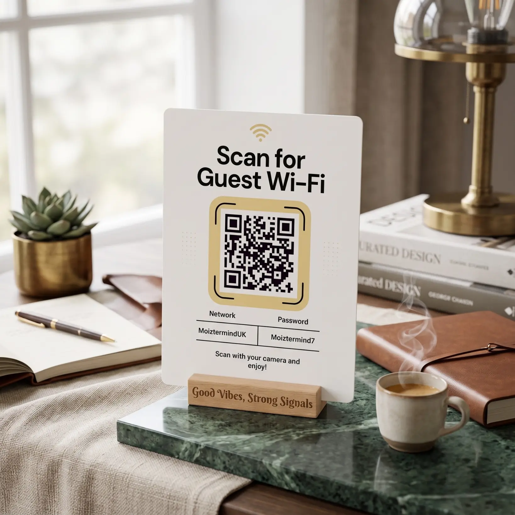 Personalised Guest WiFi QR Code Plaque, Aluminium & Wood - Image 6