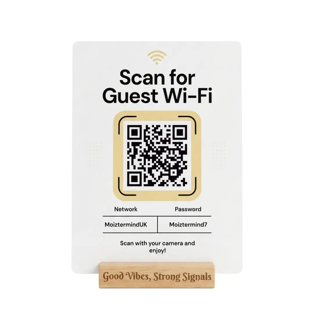 Personalised Guest WiFi QR Code Plaque, Aluminium & Wood