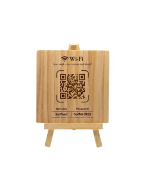 Wooden Custom WiFi Sign with QR Code with Display Stand